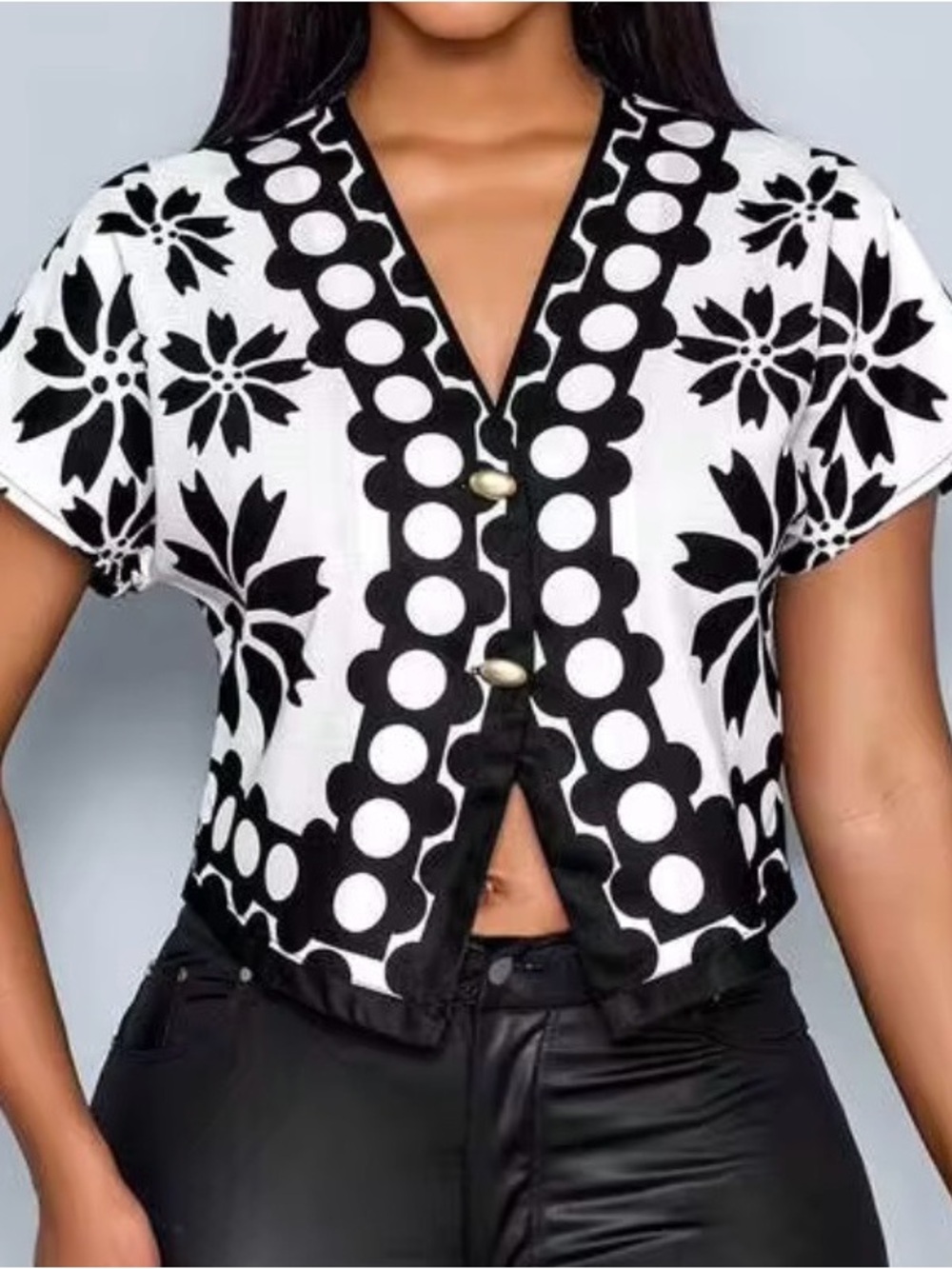 Black & White Patterned V-Neck